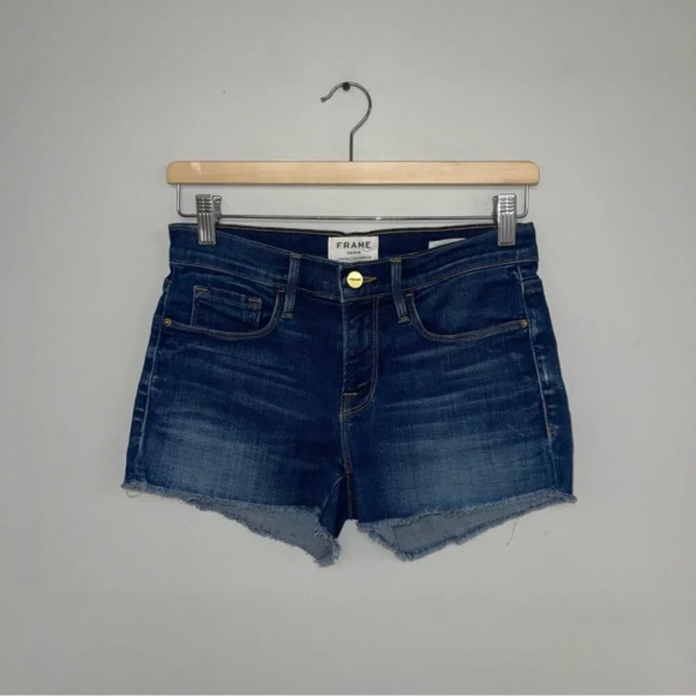 FRAME Jean Shorts Women's Size 24 Blue Denim Le Cutoff Shorts Stretch Frayed Hem